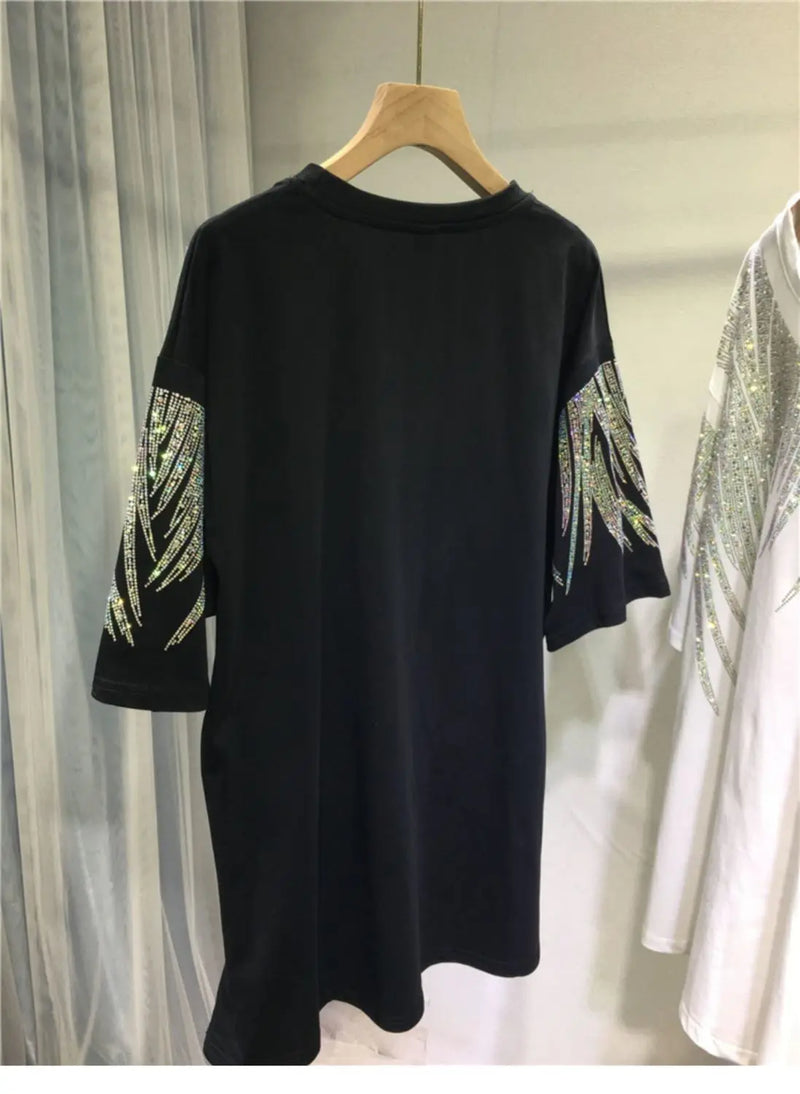 L-4XL Plus Size Tops Rhinestone Graphic T-shirts