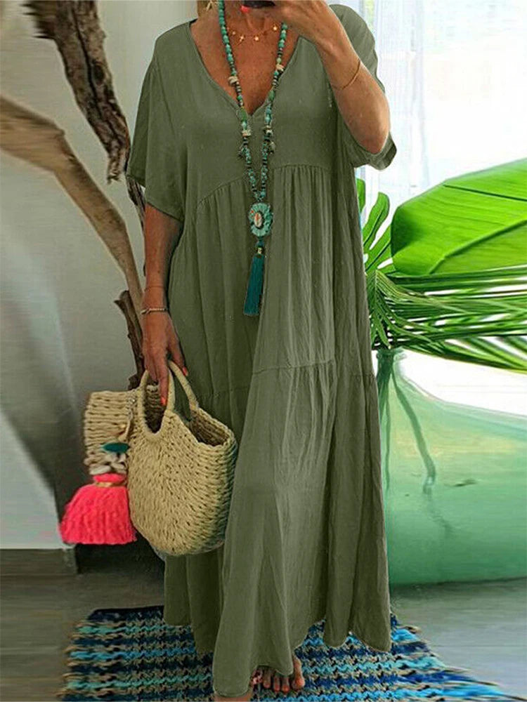 Plus Size Casual Loose V-Neck Solid Long