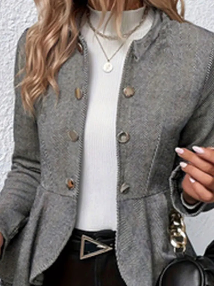 Plus Size Casual Coat Plus Chevron Print Long Sleeve