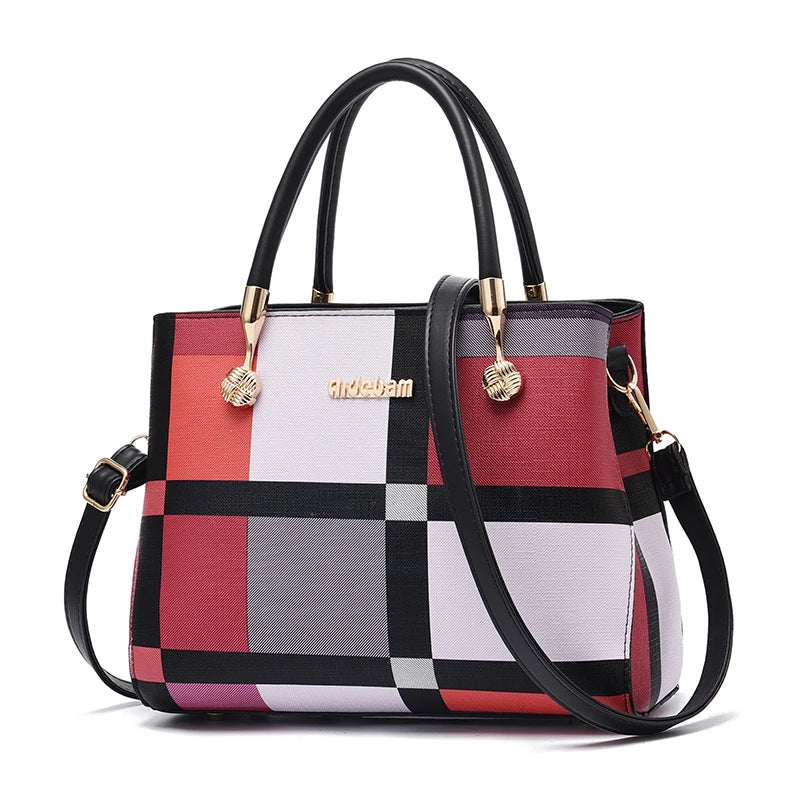 Plaid Pattern Handbag, Pompom Decor