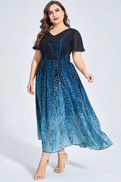 Plus Size Semi Formal Blue Chiffon Tunic Dress