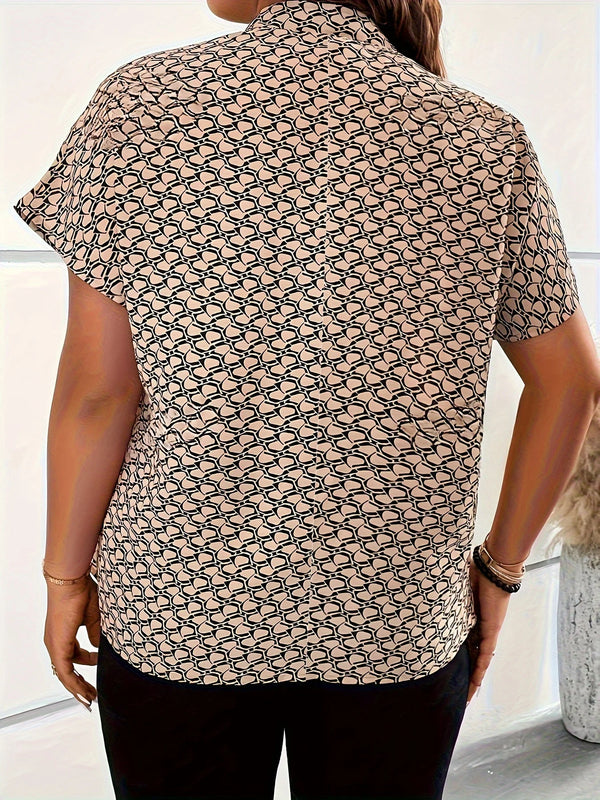 Plus Size Print Shirt Casual V Neck Tops