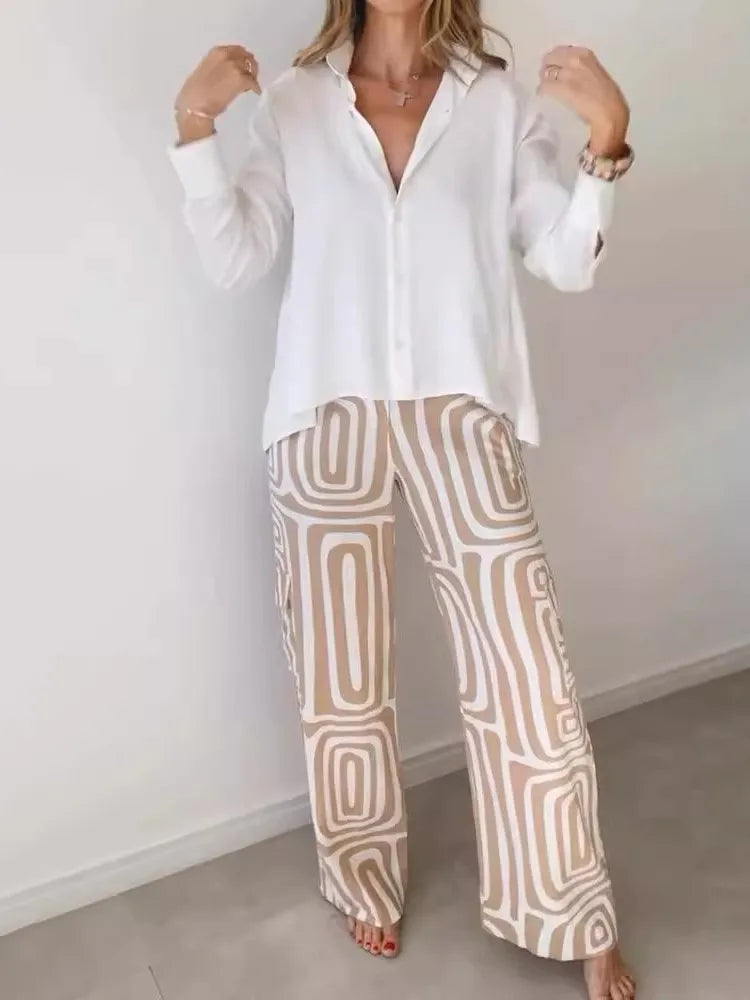 Shirt Elastic Waist Print Trousers 2Piece Set spring 2025