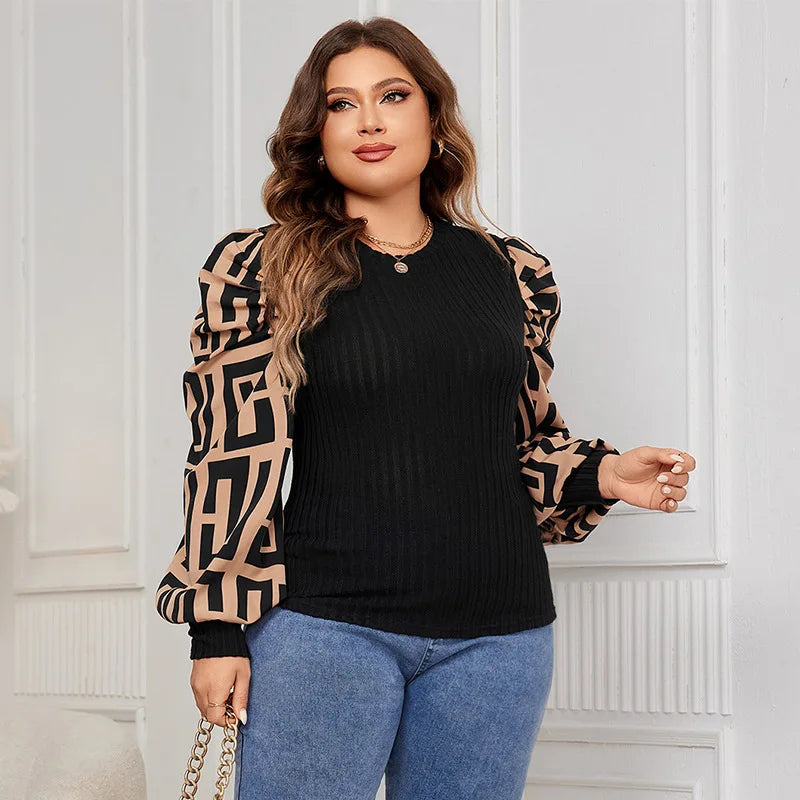 Plus Size Sweater Patchwork T-Shirt Chiffon