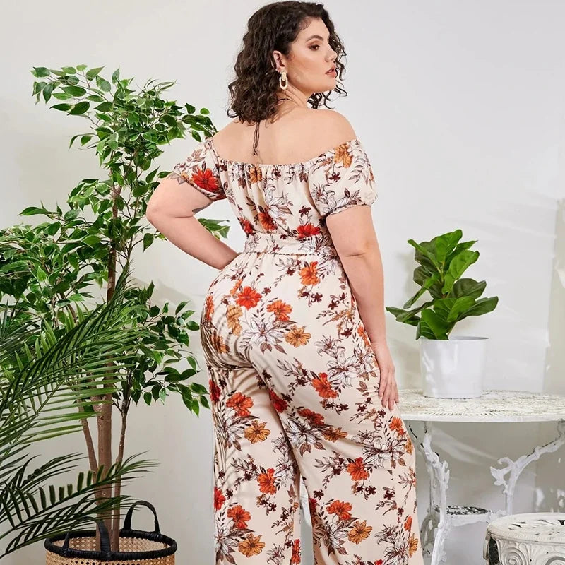 Plus Size Floral Print Elegant Jumpsuits