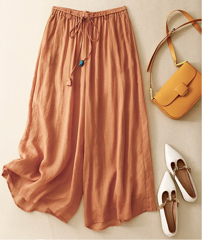 Linen Double-layer High Waist Wide-leg Pants