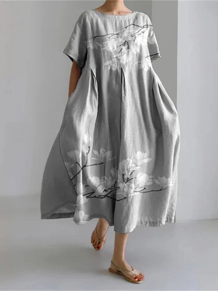Plus Size Fresh Flower 3D Printed Round Dress S-5XL