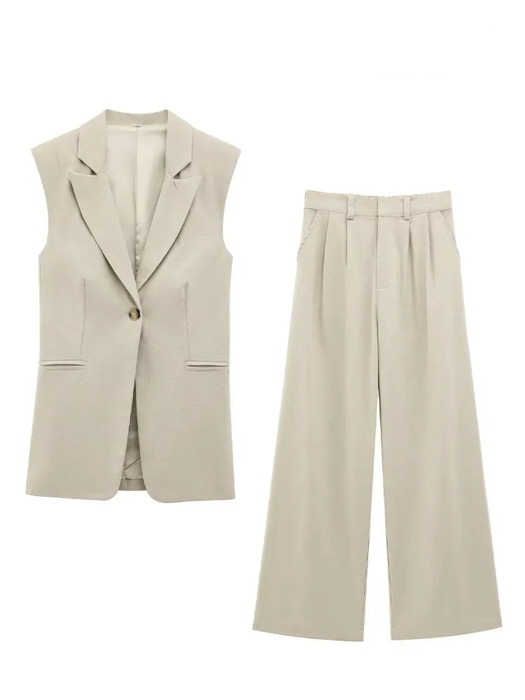 Pocket Zipper Slim Wide Leg Pant 2 Piece Set
