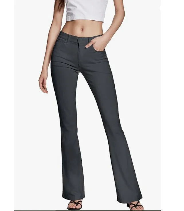 Jeans Flare With Pockets Stretch Trousers Work Casual
