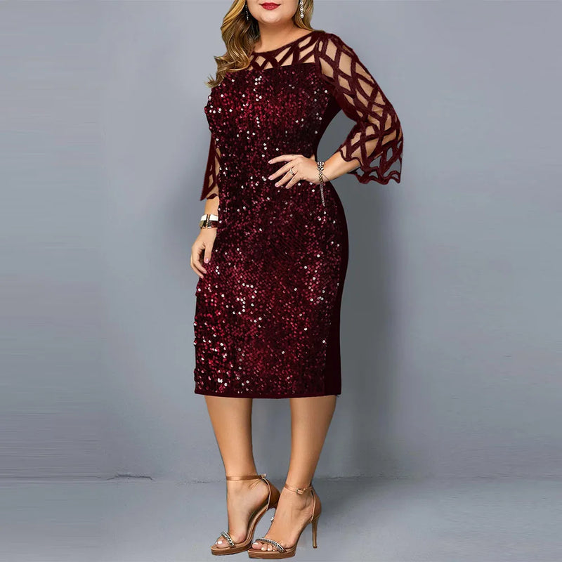 Party Dress 3/4 Sleeves Plus Size Mid