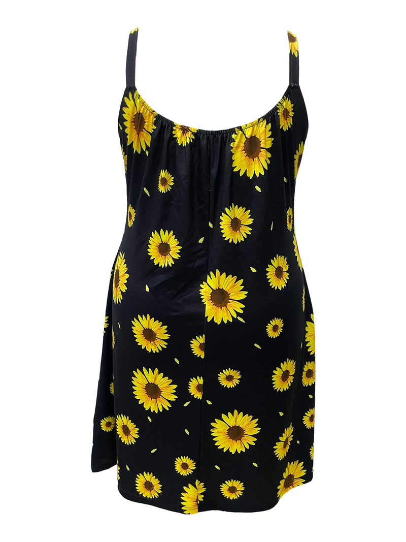 Plus Size Flower Print Strapless Dress Spring