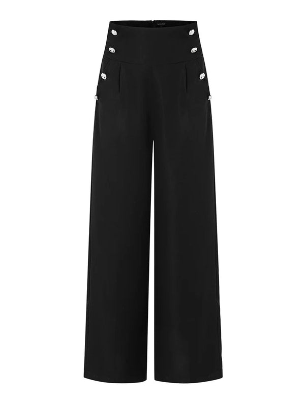 Pants Casual Solid Color High Waist Double