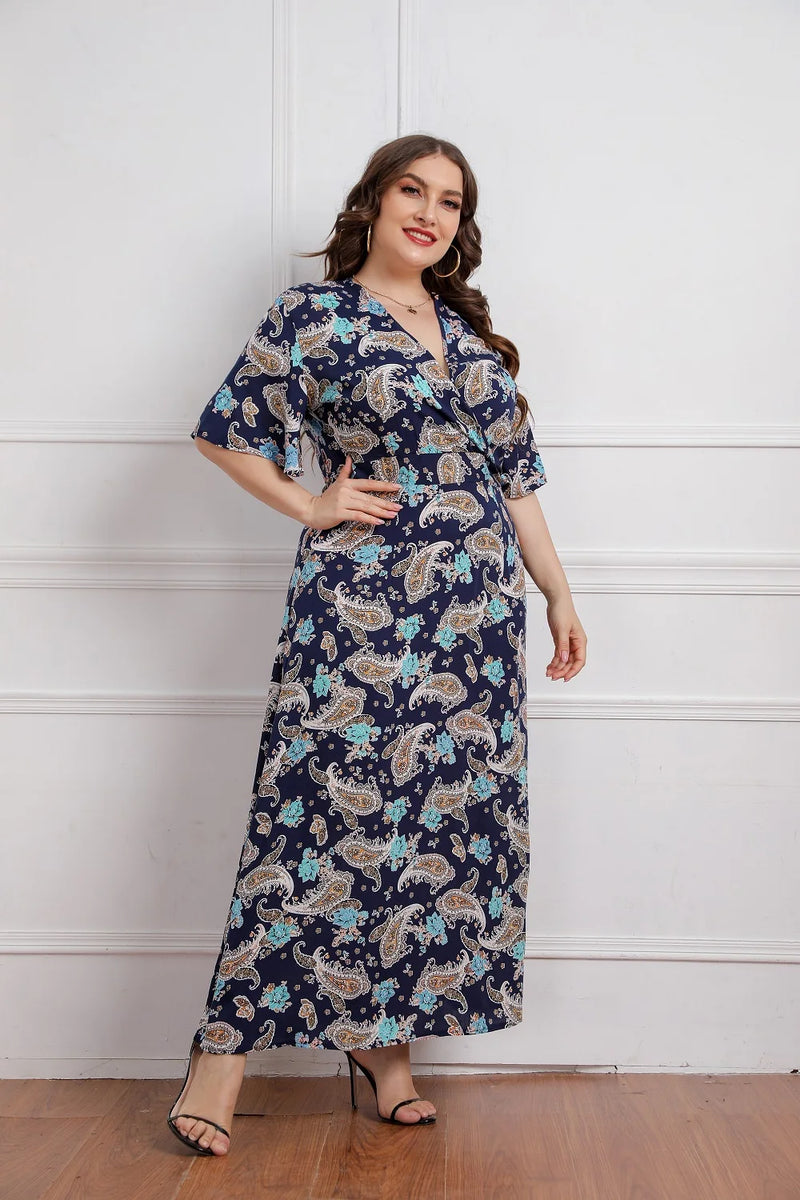Plus Size Floral Print Short Sleeve Bohemian