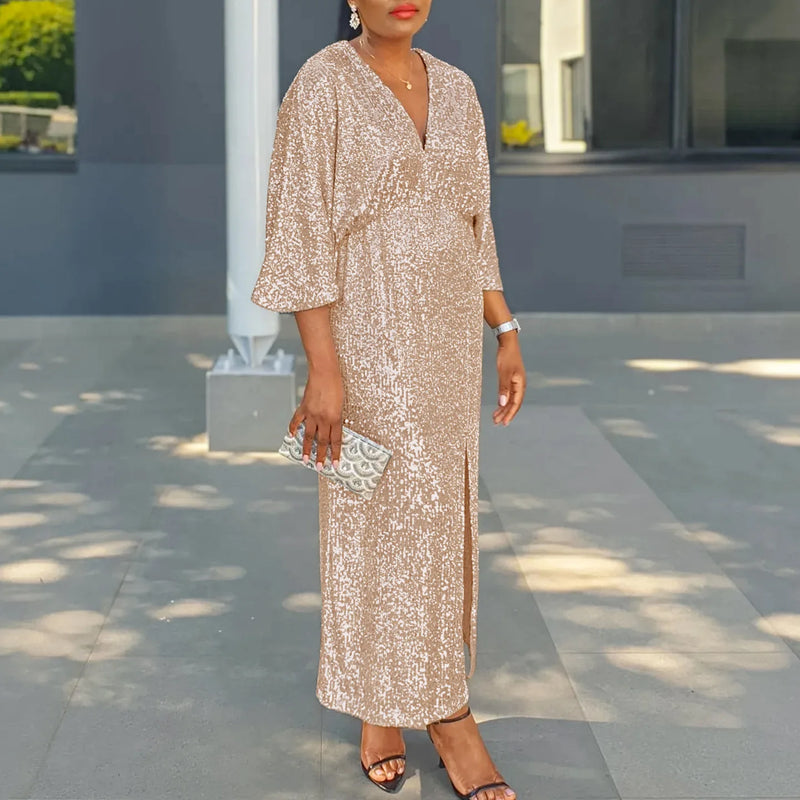 Plus Size Sequined Split Luxury Party Dress