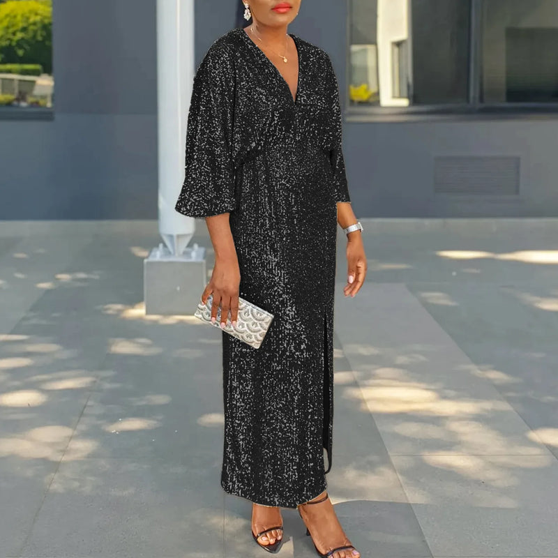 Plus Size Sequined Split Luxury Party Dress