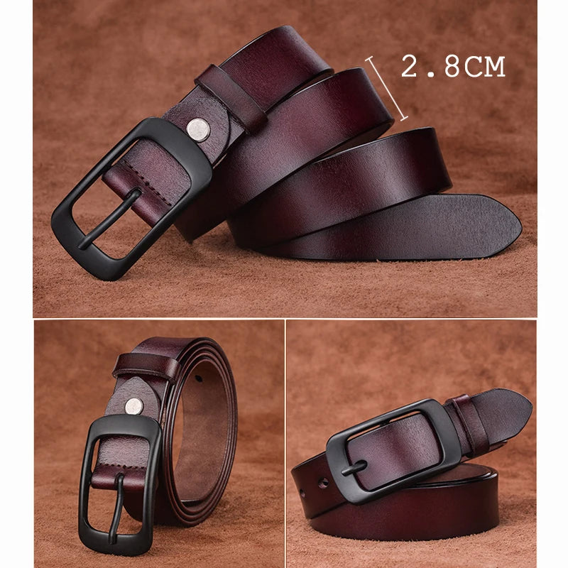 Belt Cow Genuine Leather Black Alloy Pin