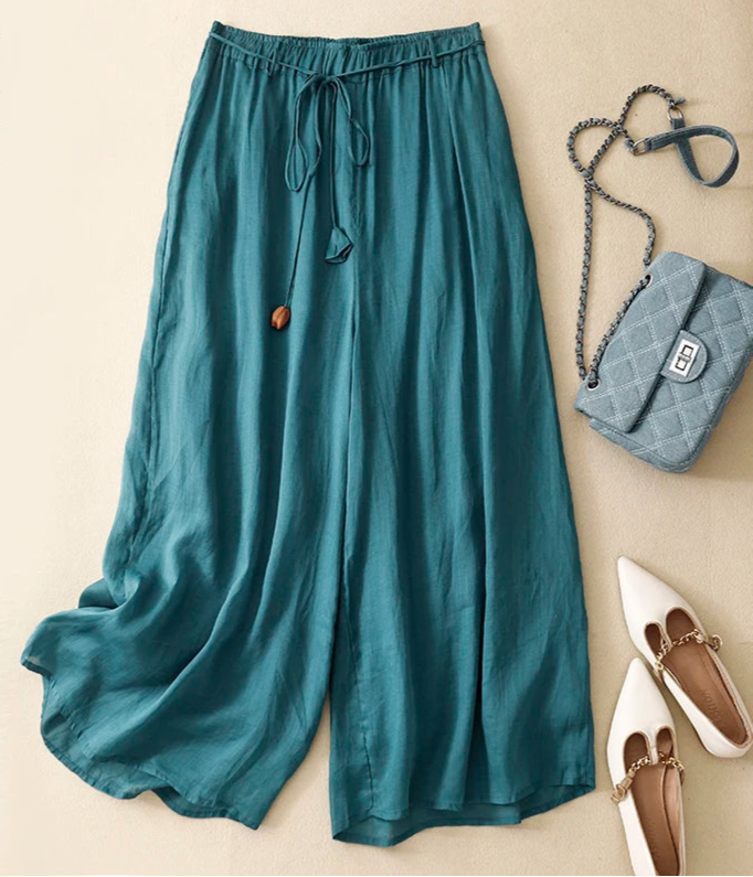 Linen Double-layer High Waist Wide-leg Pants