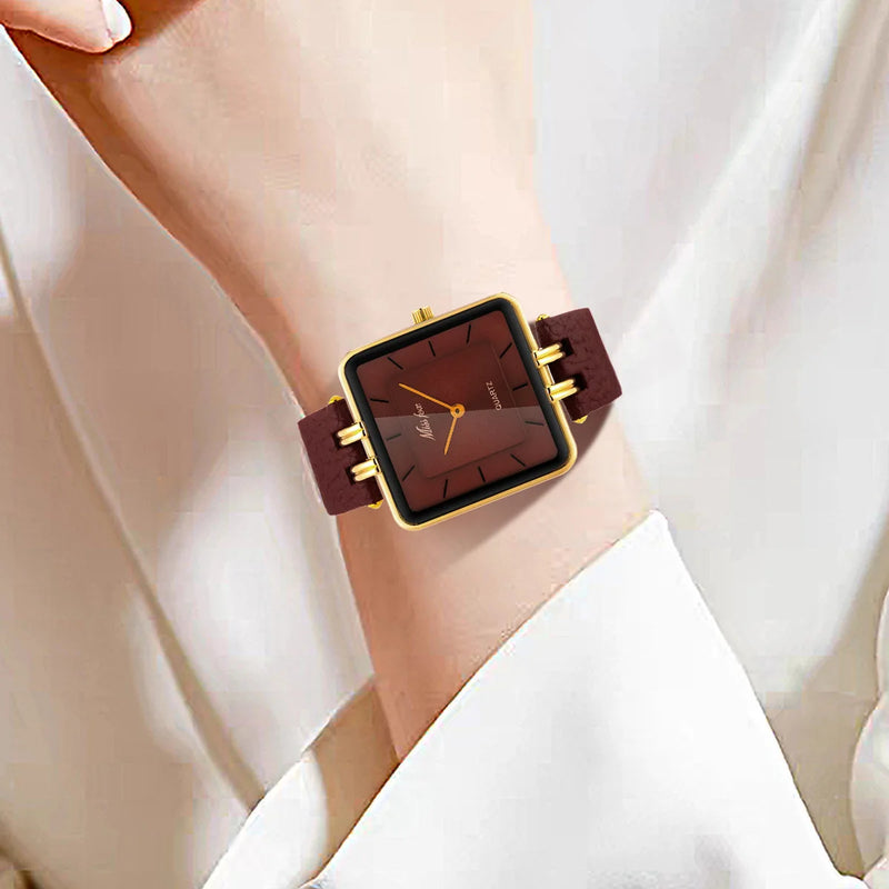 Wine Red Waterproof Belt Ladies Fashion Quartz Clock Watches