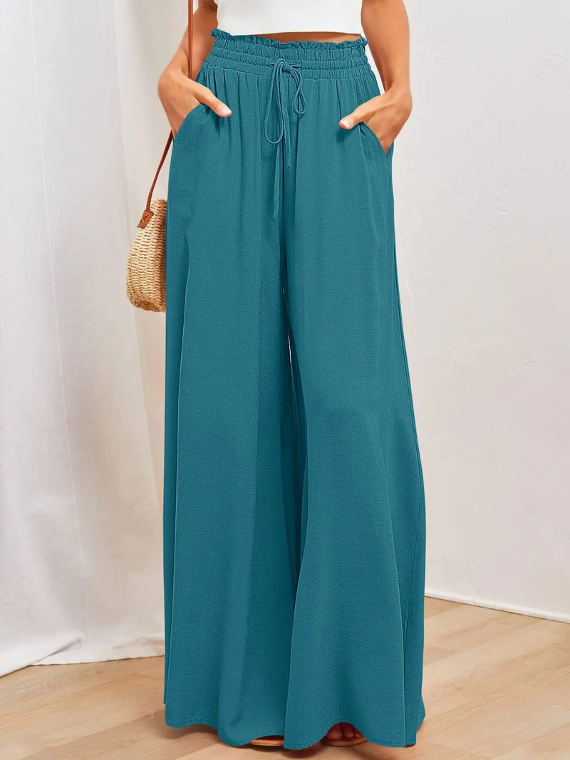 Wde  Leg Pants With Elastic Waistband