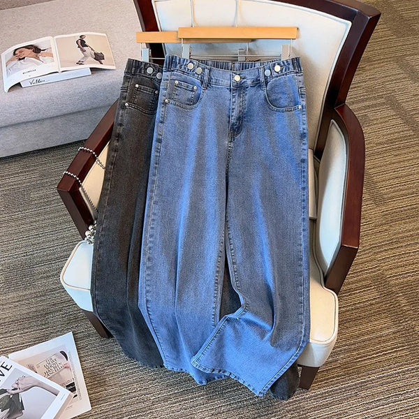 Plus Size Spring Jeans High Waisted Casual