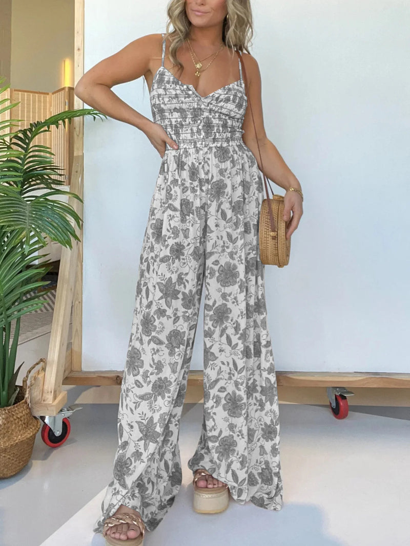 Jumpsuits Fashion Suspender V-neck Floral