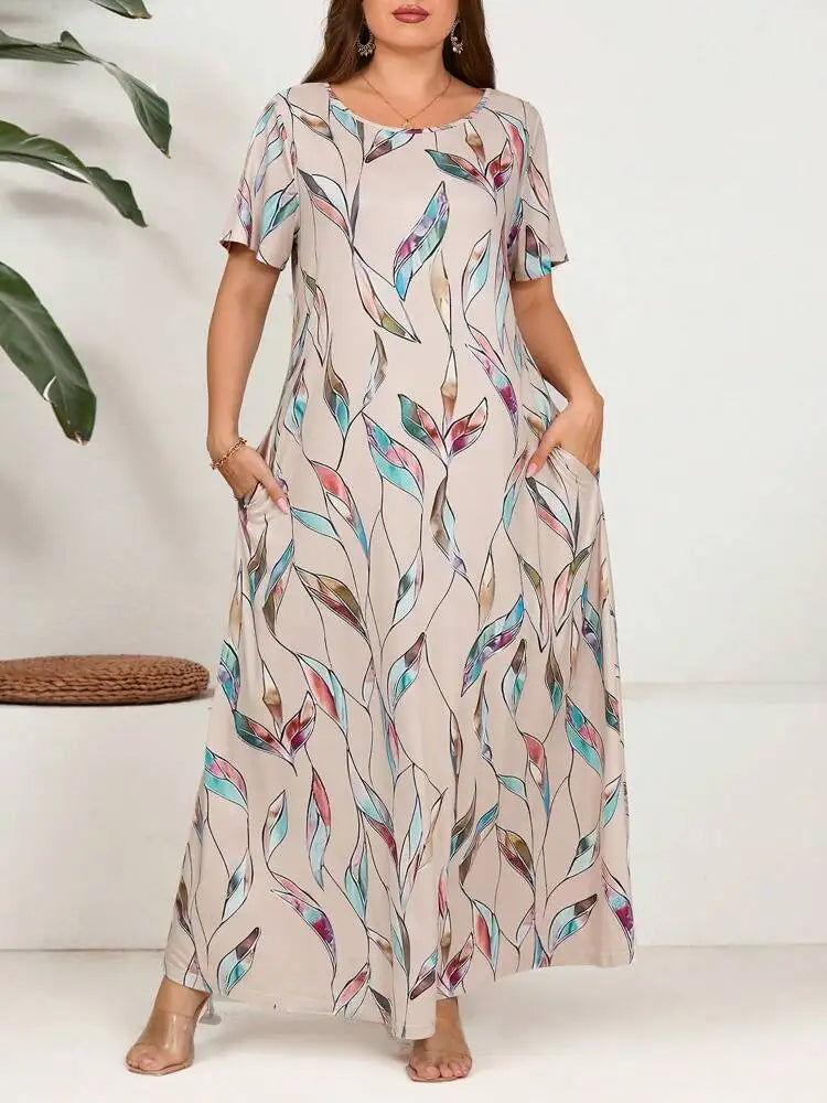 Plus size Printed Feather Large Size Dress