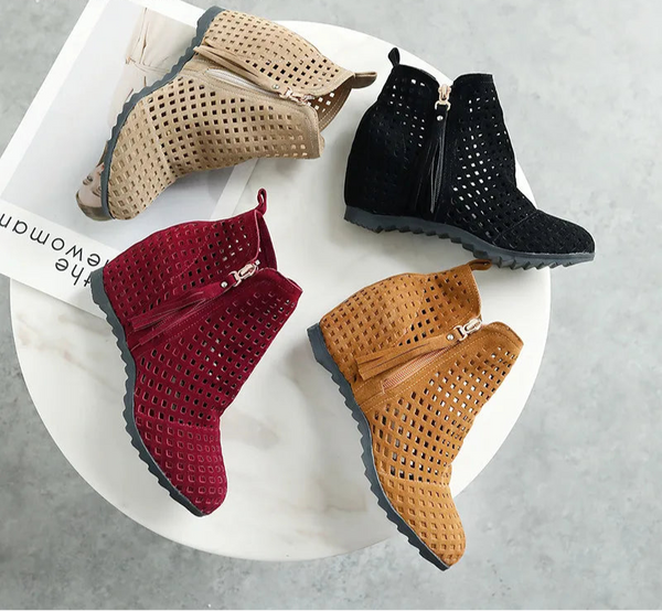 Boots Flat Low Hidden Wedges Cutout Zip