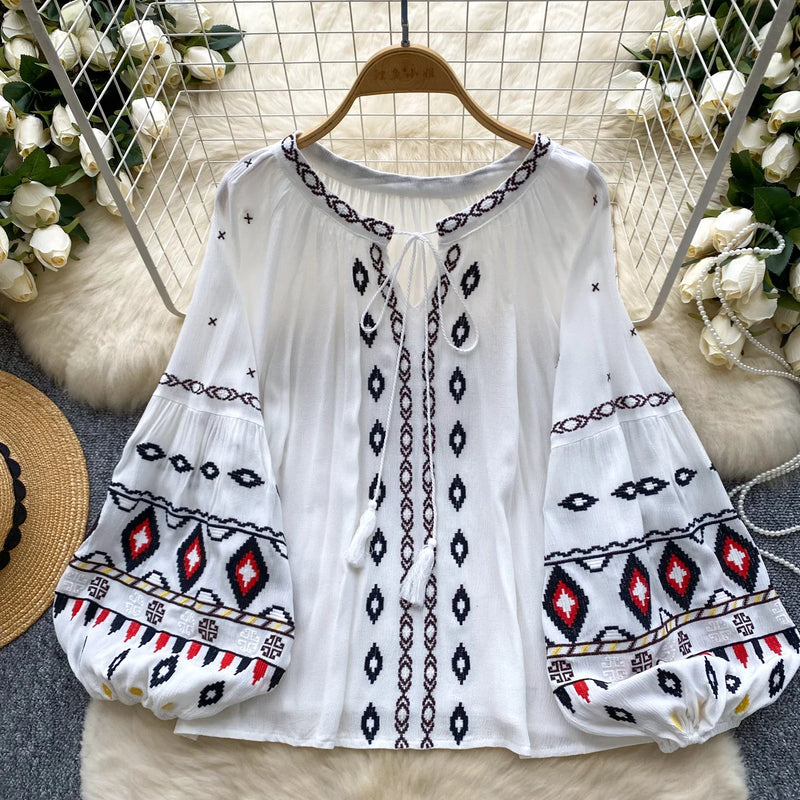 Chic Casual Puff Embroidered Lantern Sleeve Long
