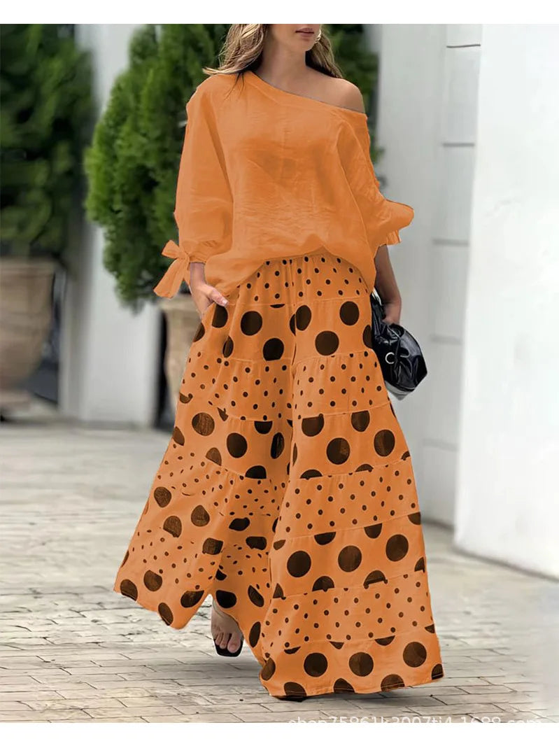 Spring Casual Print Two-piece Suit Elegant