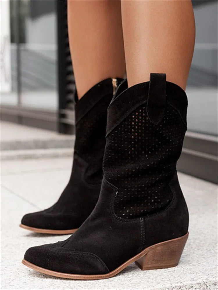 Mid-Calf Cowgirl Boots Casual Shoes