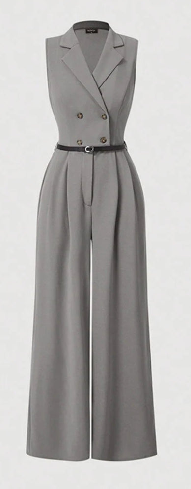 Jumpsuits Sleeveless Solid Color Lapel