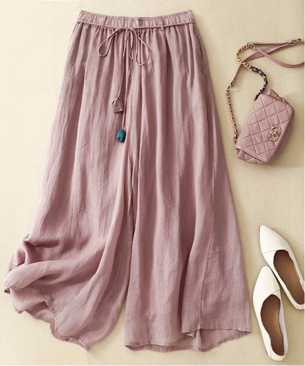Linen Double-layer High Waist Wide-leg Pants