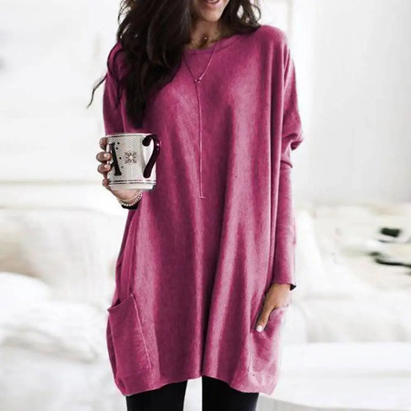 Long Sleeve Pocket Tunic Tops Blouse Casual