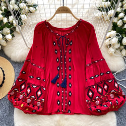 Chic Casual Puff Embroidered Lantern Sleeve Long