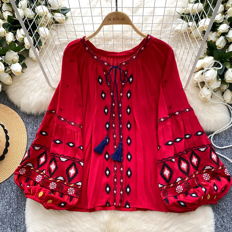 Chic Casual Puff Embroidered Lantern Sleeve Long
