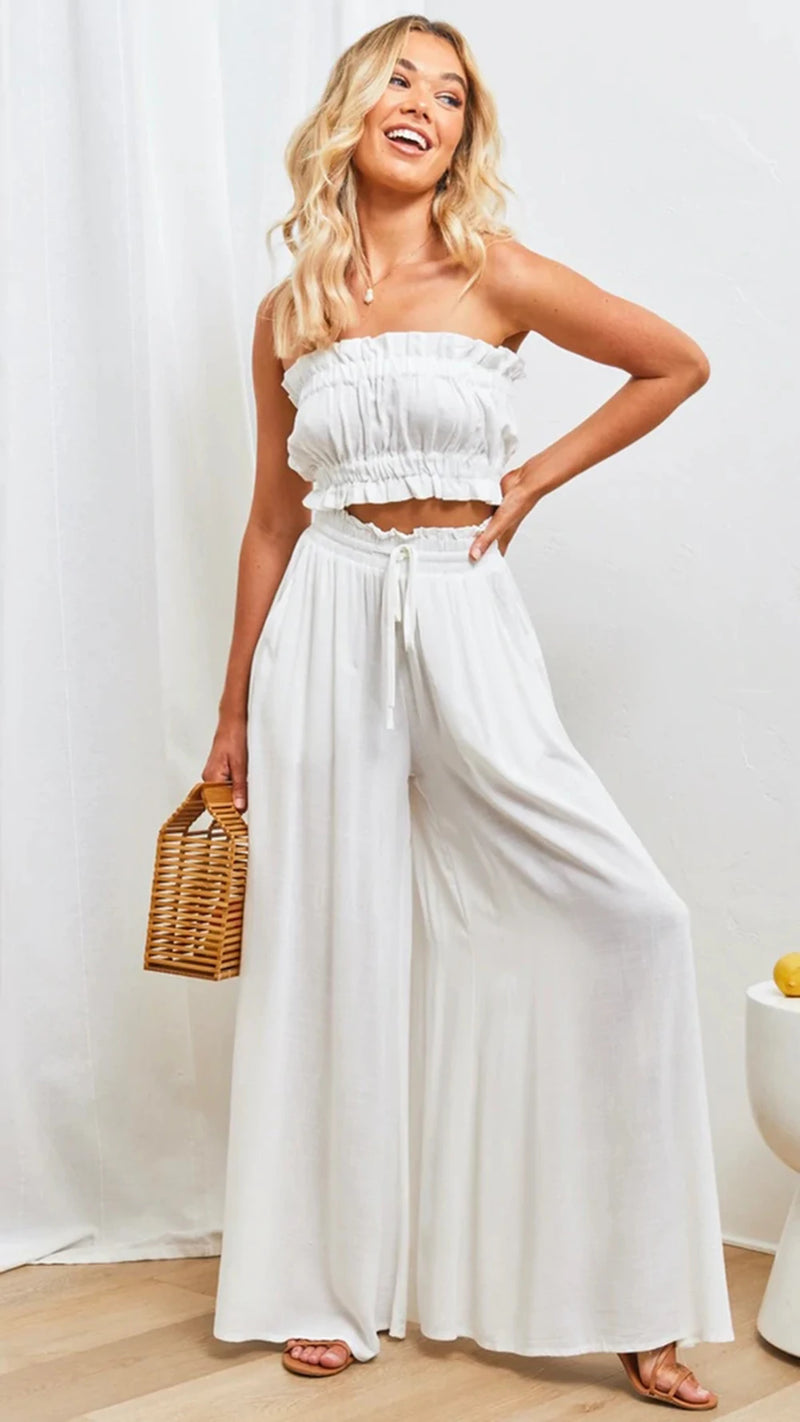 Wde  Leg Pants With Elastic Waistband