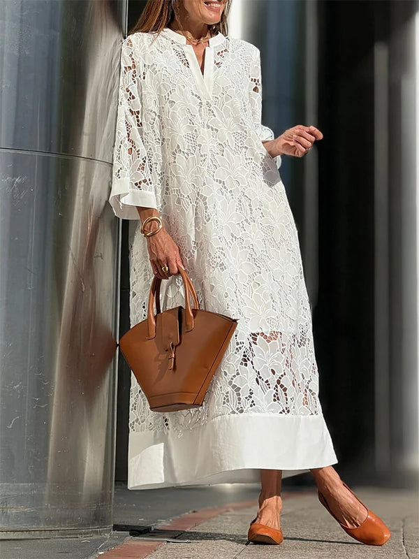 Women's Spring V-neck lace midi dress