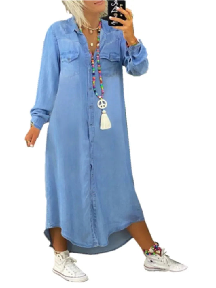 Plus Size Casual Dress Elegant Button Long Sleeve