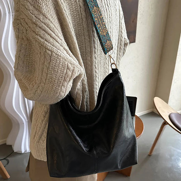 Wide Geometric Strap Shoulder Bag Large Capacity Crossbody