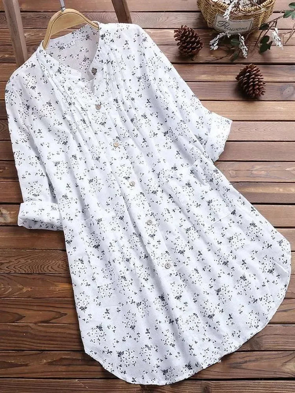 Plus-size Shirt White Long Flower Decorated
