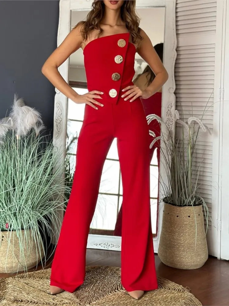 Sexy Asymmetrical Bandeau Strapless Jumpsuits