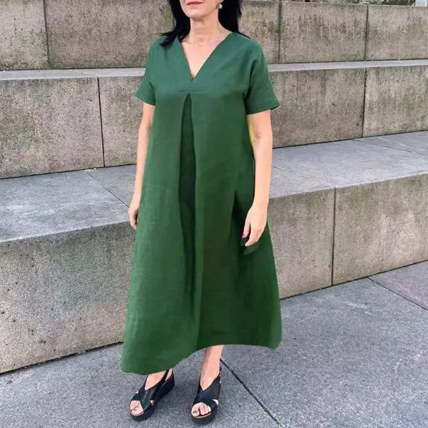 Plus Size Fashion Dress V-neck Solid Color Casual