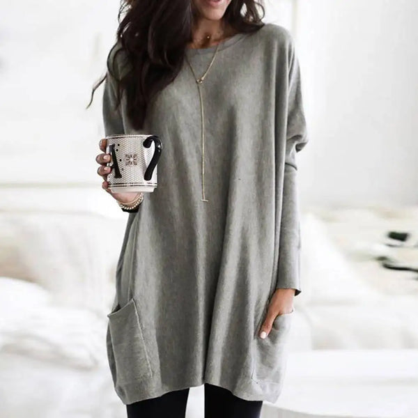 Long Sleeve Pocket Tunic Tops Blouse Casual