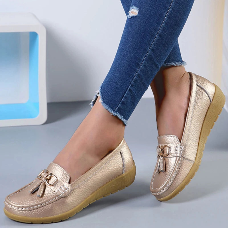 Genuine Leather Wedge Casual Shoes Ballerina