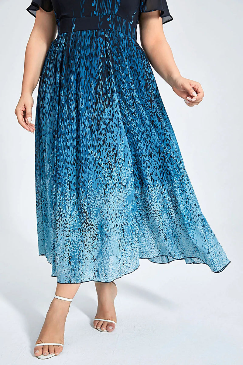 Plus Size Semi Formal Blue Chiffon Tunic Dress