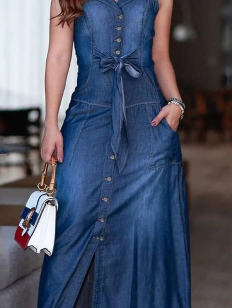 Dress Plus Size Flat Neck Wash Denim