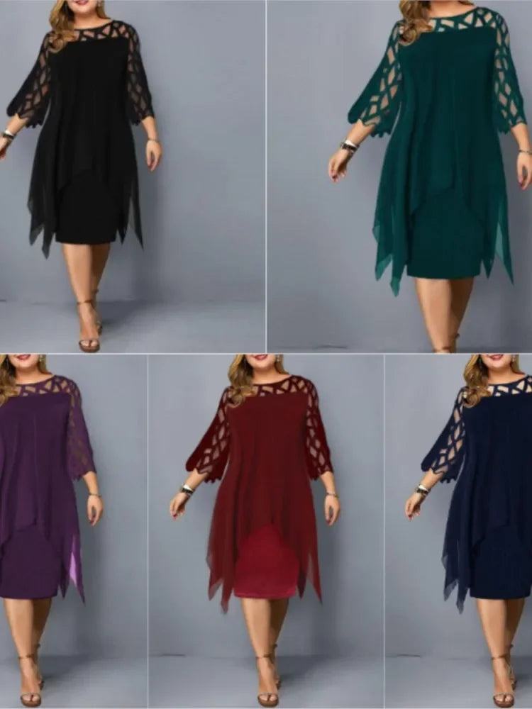 Plus Size Chiffon Dress Elegant Midi Party Dress
