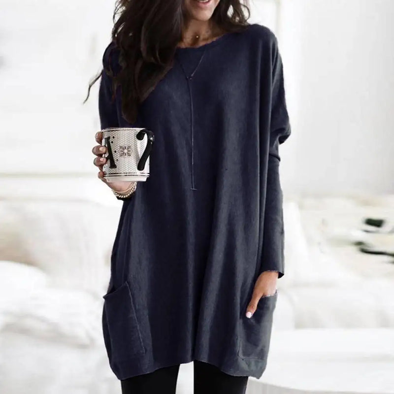 Long Sleeve Pocket Tunic Tops Blouse Casual