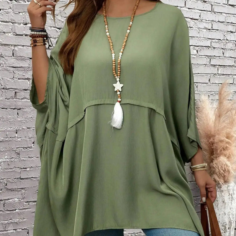Plus size round neck bat wing sleeve loose