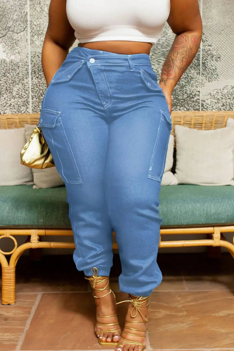 Plus Size Blue All Season Everyday High Waist
